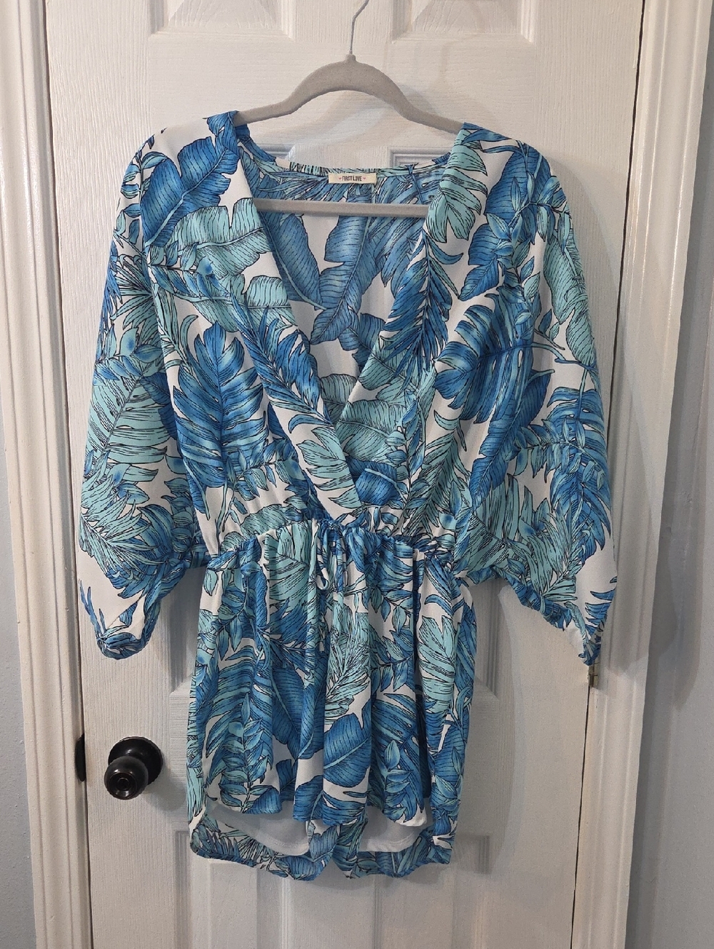 First Love Blue Tropical Romper